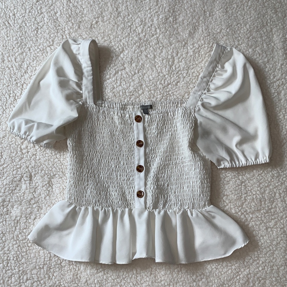 White button front Peplum Top